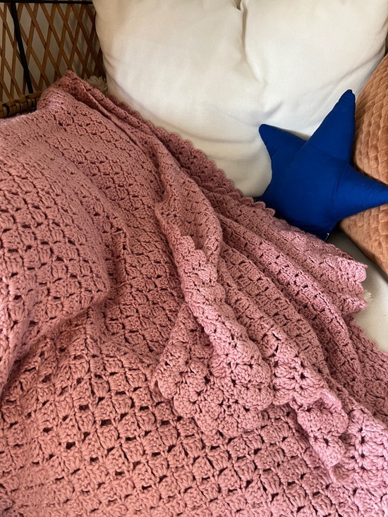 Homemade Other - Prairie Handknit blush rose pink crochet throw blanket soft cozy cabin vibes